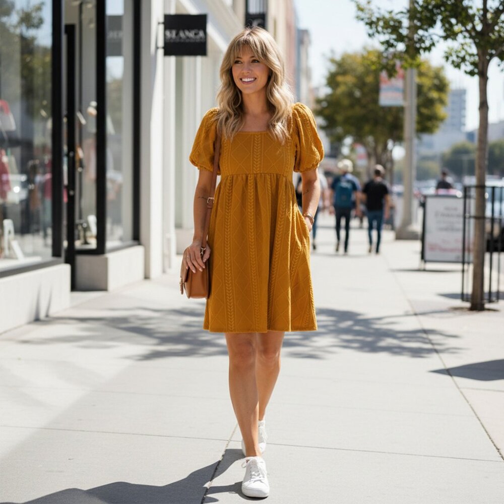 Cable knit mini dress- Stretchy , back ribbon tie